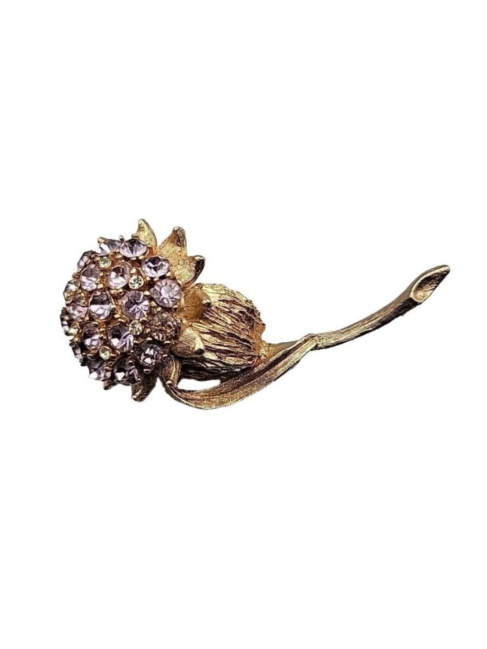Large Purple Rhinestone Flower Brooch Gold Tone Vintage High Quality Costume Pin